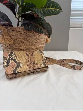 Madewell Snake Print Belt Bag Mini in Tan and Brown